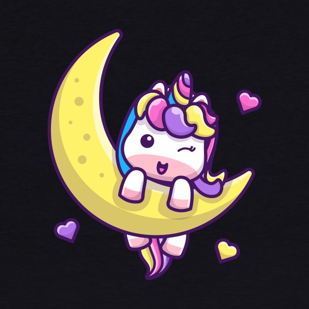 Cute Unicorn On Moon Cartoon by Catalyst Labs